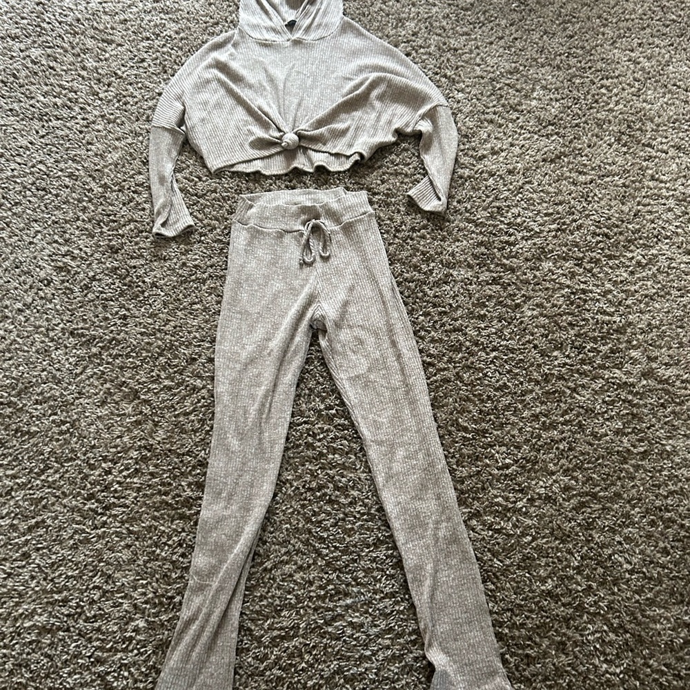 Fashion Nova Tan Knit Hoodie & Pants